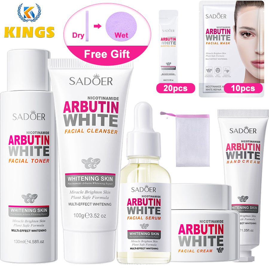 37-Piece Nicotinamide Arbutin White Skin Care Set Facial Cleanser Toner Cream Serum Sleeping Mask Facial Mask Hand Cream Multi-effect Whitening Miracle Brighten Skin 35pcs