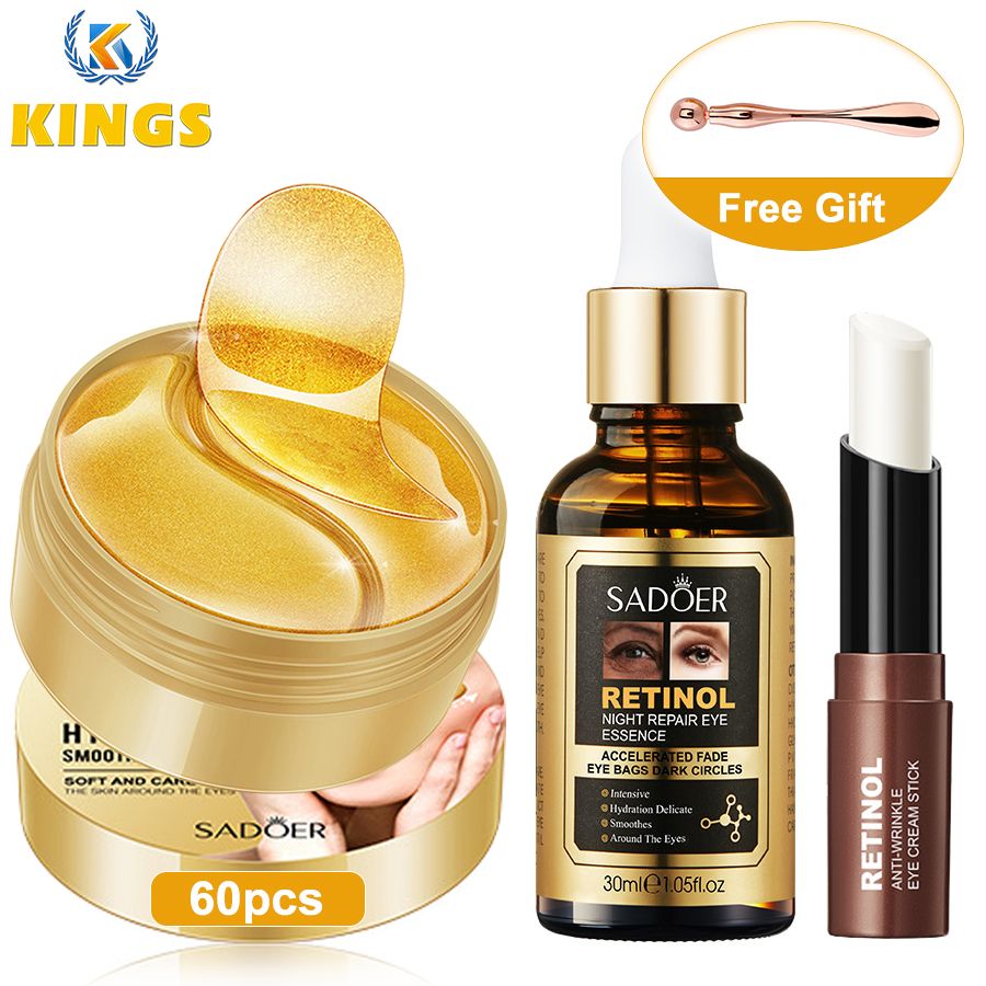 3-Piece Eye Care Set Eye Essence Eye Cream Stick Eye Mask Retinol Anti-Wrinkle Mossturizing Smoothes Fade Dark Eye Circle Gold