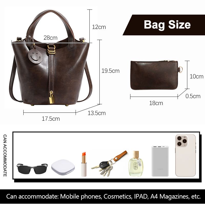 Women Cross-body Bag Small Bag Set PU Bucket Bag Smiley Face Decoration  Handbags