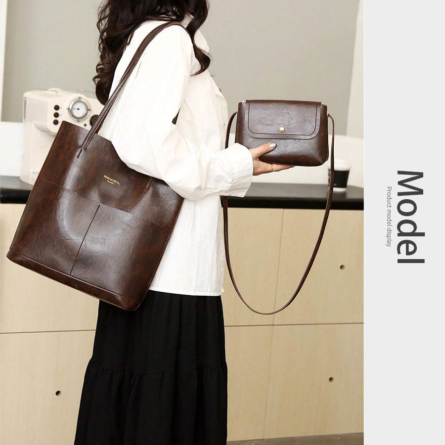 New Arrival 2 In 1 Ladies Classic Handbag Cross-body Bag Set High Quality PU Bags - Brown 2 In 1 Ladies Classic Handbag Cross-body Bag Set High Quality PU Bags - Brown
