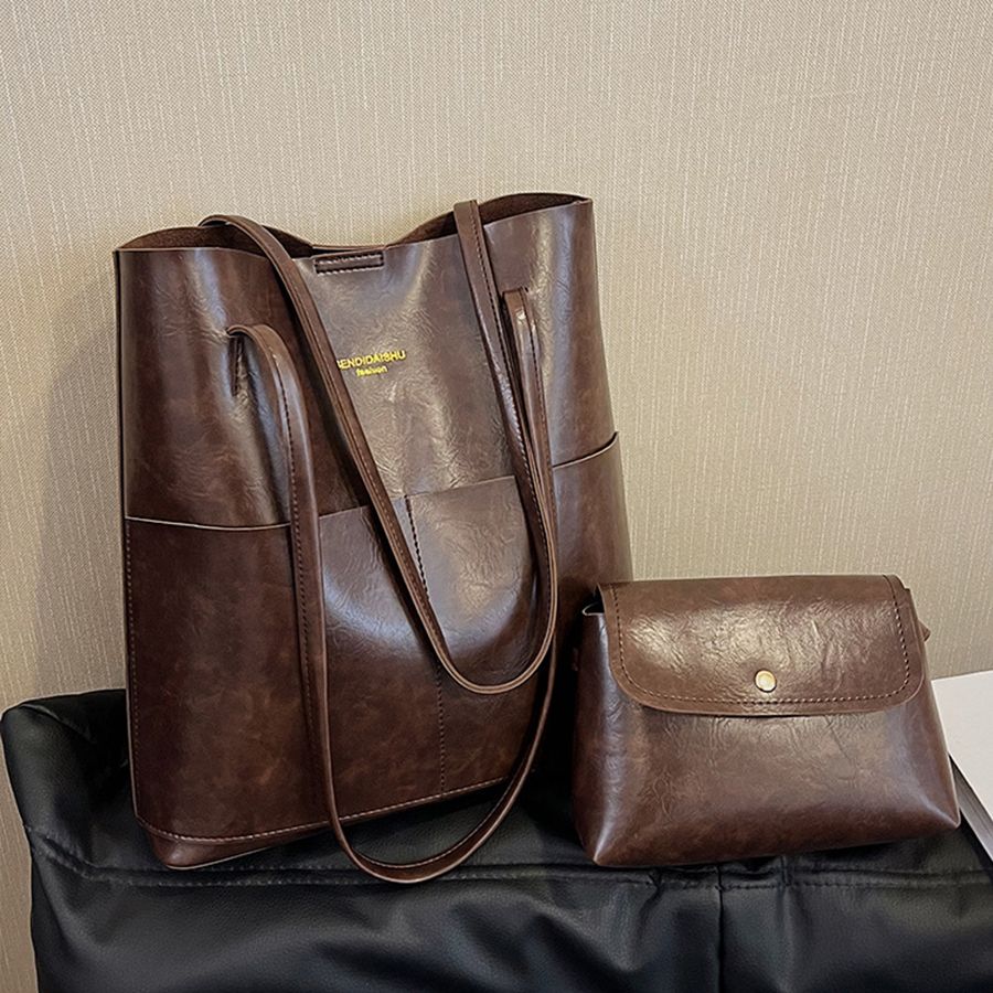 New Arrival 2 In 1 Ladies Classic Handbag Cross-body Bag Set High Quality PU Bags - Brown 2 In 1 Ladies Classic Handbag Cross-body Bag Set High Quality PU Bags - Brown