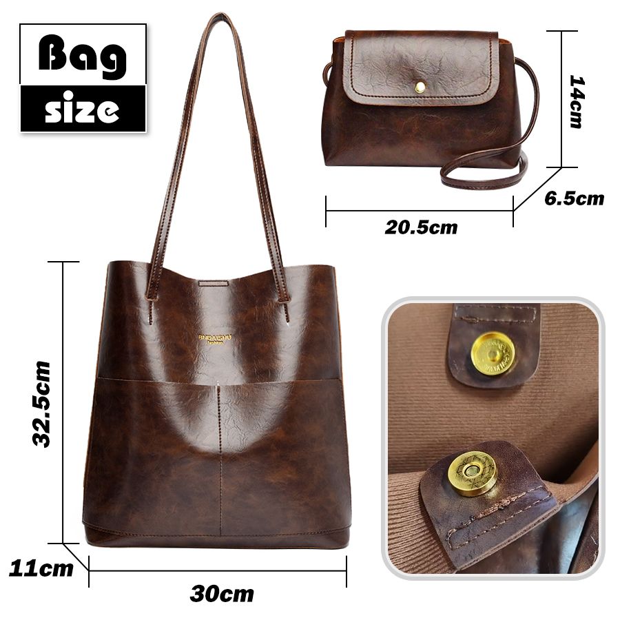 New Arrival 2 In 1 Ladies Classic Handbag Cross-body Bag Set High Quality PU Bags - Brown 2 In 1 Ladies Classic Handbag Cross-body Bag Set High Quality PU Bags - Brown