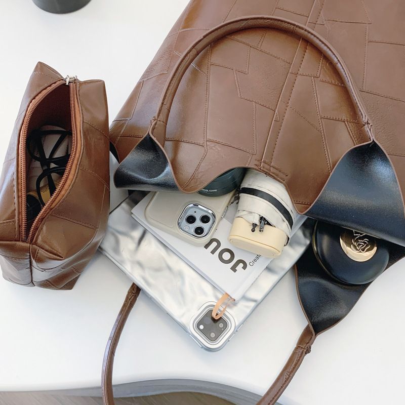 New Arrival 2 In 1 Korean Ladies Handbag Small Bag Set Large Capacity PU Bags - Black