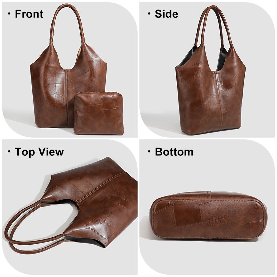 New Arrival 2 In 1 Korean Ladies Handbag Small Bag Set Large Capacity PU Bags - Black