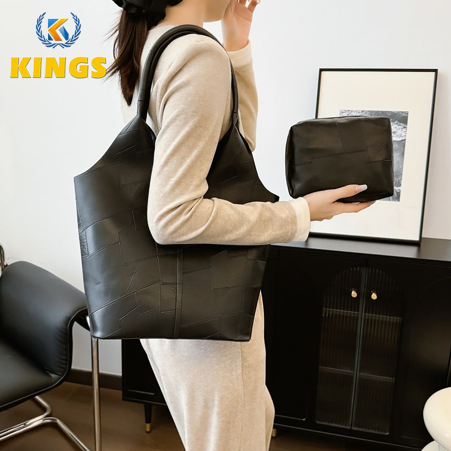 New Arrival 2 In 1 Korean Ladies Handbag Small Bag Set Large Capacity PU Bags - Black