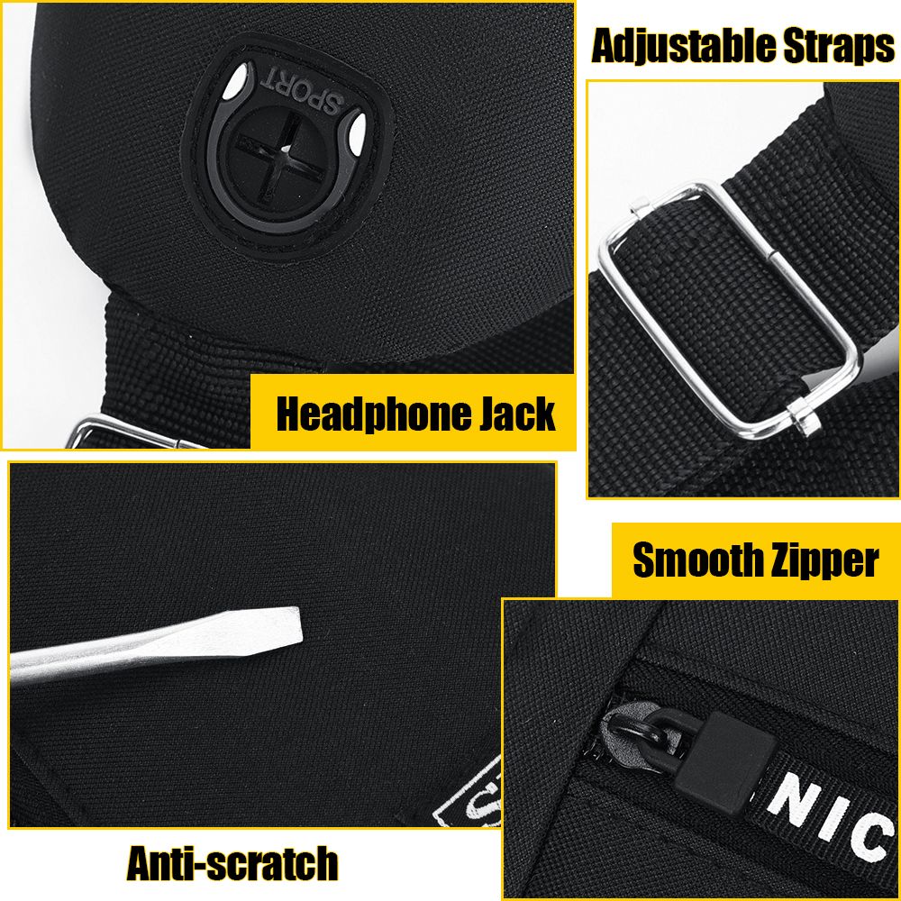 Men Chest Bag Sling Bag Wallet Wired Earphones Set - Black