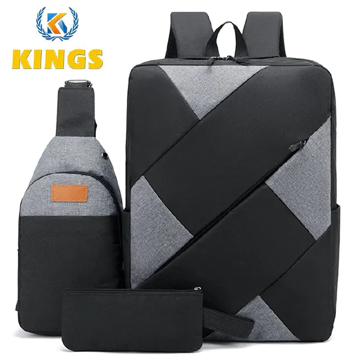 New Arrival 3 In 1 Men Laptop Bags Set Backpack Chest Bag Small Bag Set Rucksack Travel Bag With USB Jack Large Capacity School Bag