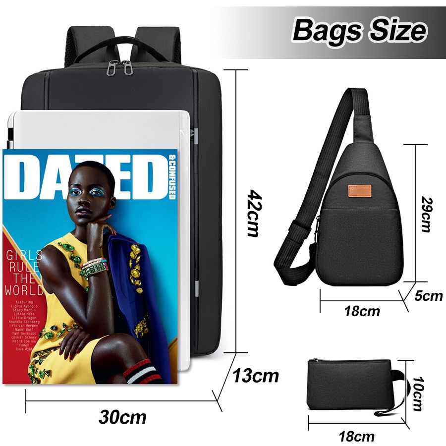 Men Laptop Backpack Bag Set Rucksack Travel Bag With USB Jack Large Capacity School Bag