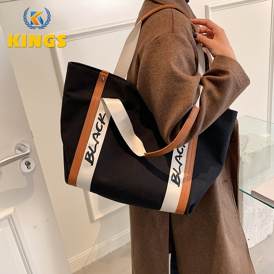 Ladies Large Capacity Tote Bag Women Handbag Simple Canvas Bag Black