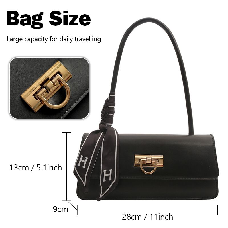 Ladies Underarm Bag Women Handbag Black PU Bag Ribbon Decoration Small Bag Phone Bag