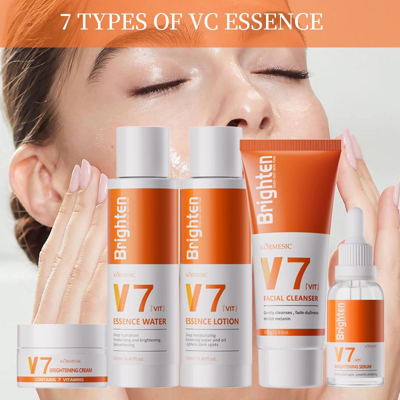 5-Piece V7 Brighten Skin Care Set Facial Cleanser  Lotion Essence Water Cream Serum Multi-formula Repair