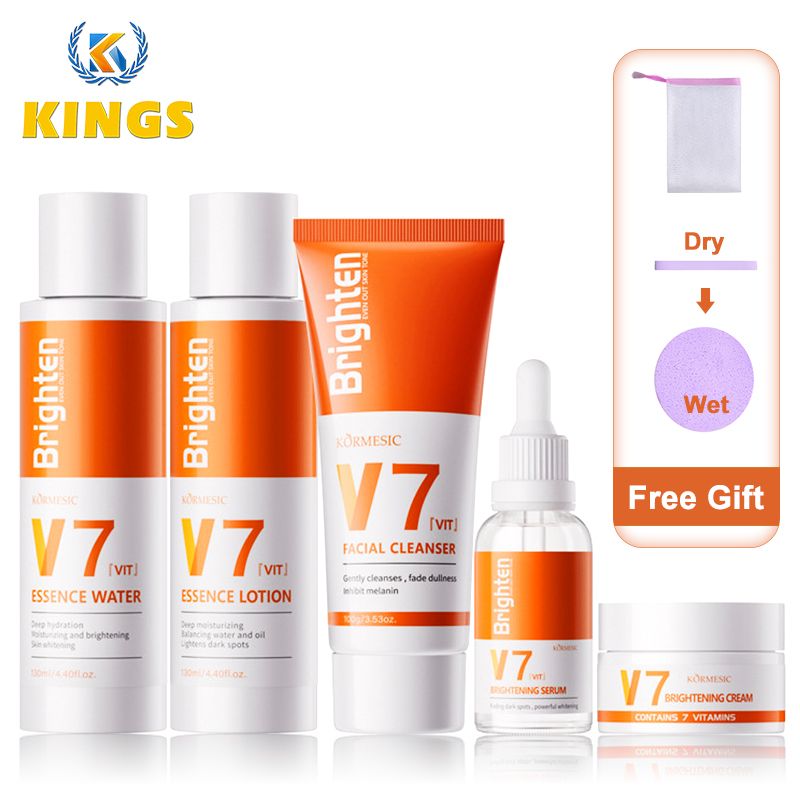 5-Piece V7 Brighten Skin Care Set Facial Cleanser  Lotion Essence Water Cream Serum Multi-formula Repair