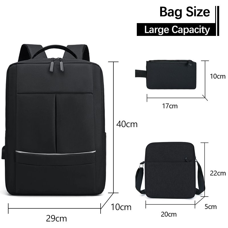 New Arrival 3 In 1 Men Backpack Cross-body Bag Small Bag Set Reflective Stripe Rucksack School Bag