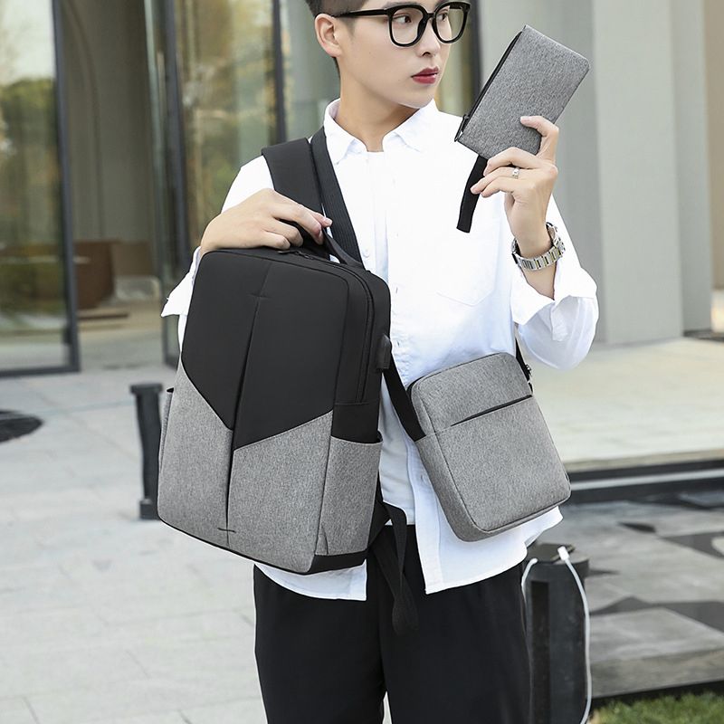 New Arrival Men Backpack Cross-body Bag Small Bag 3 In 1 Bags Set Simple Rucksack School Bag
