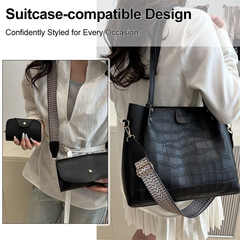 3 In 1 Ladies Handbag Small Cross-body Bag Card Case Set 3Pcs Bags Set PU Synthetic Leather