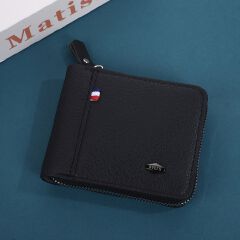 Men Short Wallets Zipper Business Billfold Horizontal Wallet Credit Card Holder-Black
