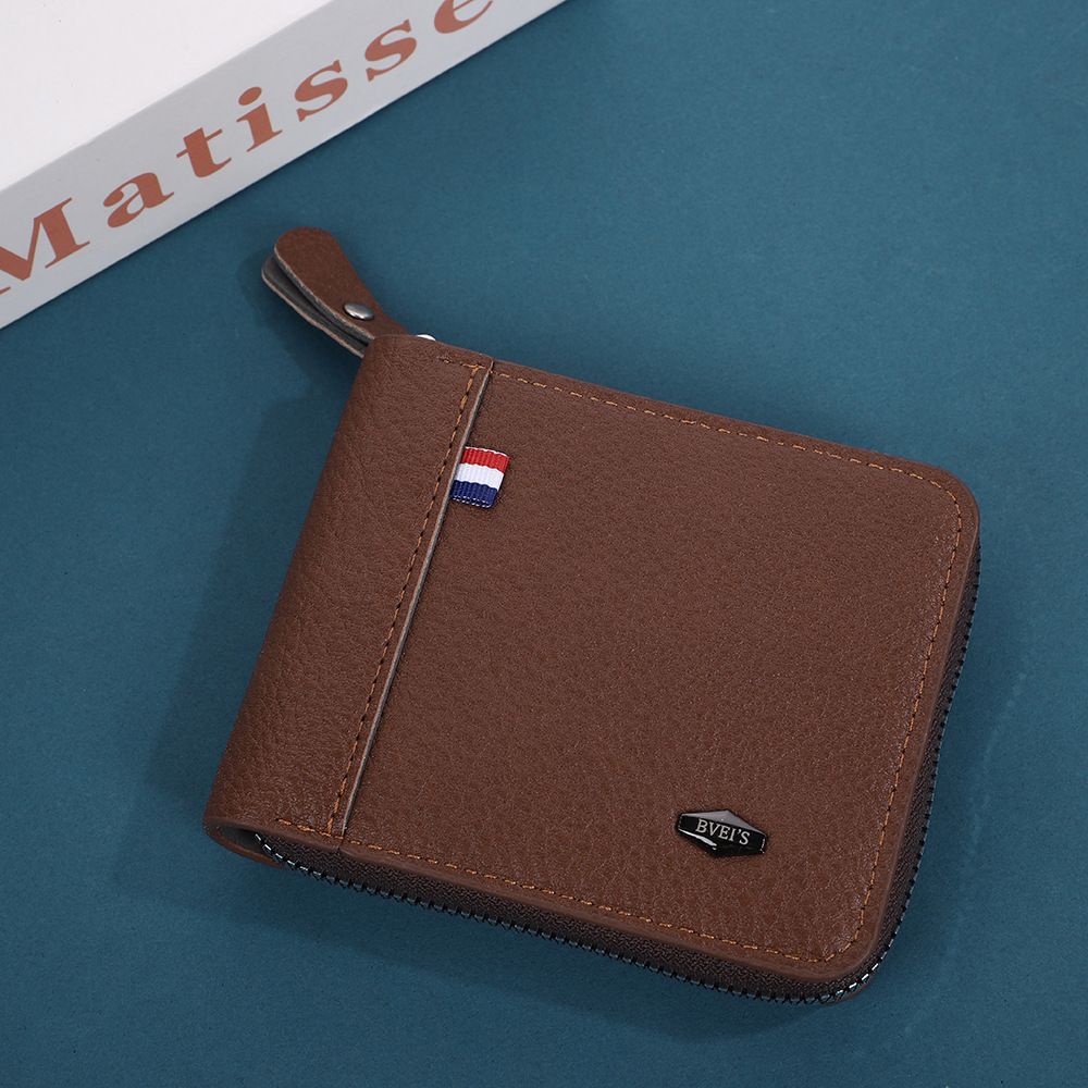 Men Short Wallets Zipper Business Billfold Horizontal Wallet Credit Card Holder-Black