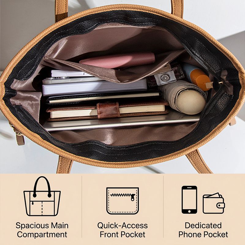 Ladies Large-capacity Handbag Women Tote Bag PU Synthetic Leather Bag