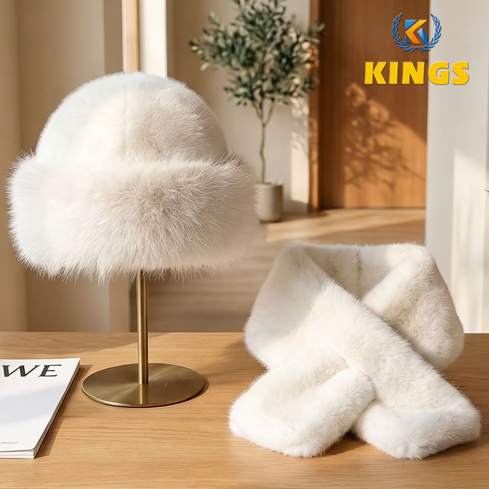 2 In 1 Ladies Faux Mink Fur Hat + Scarf Set  Women Fluffy Hats Fluffy scarves White Hat Scarf Winter Hat and scarf Set