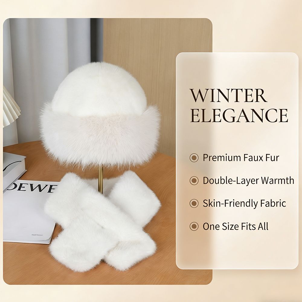 2 In 1 Ladies Faux Mink Fur Hat + Scarf Set  Women Fluffy Hats Fluffy scarves White Hat Scarf Winter Hat and scarf Set