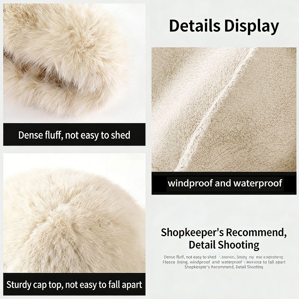 2 In 1 Ladies Faux Mink Fur Purse + Hat Set Small Handbag Fluffy Hat Women Beige Bags Bucket Hat Underarm Bag