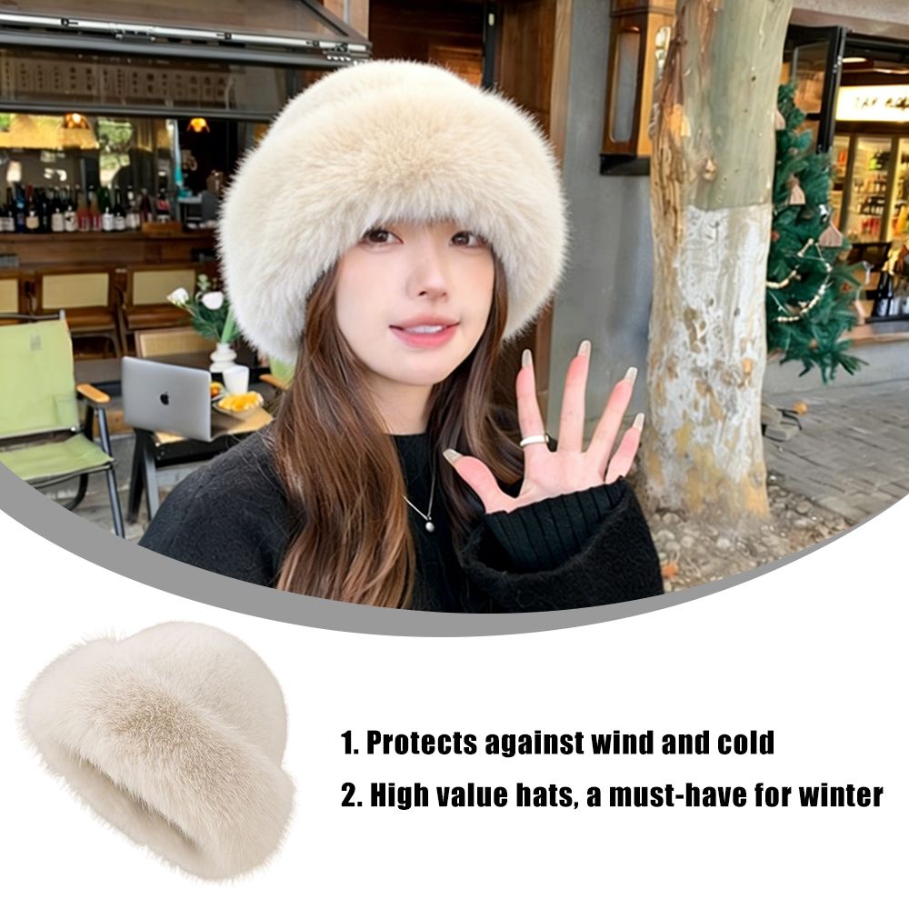 2 In 1 Ladies Faux Mink Fur Purse + Hat Set Small Handbag Fluffy Hat Women Beige Bags Bucket Hat Underarm Bag