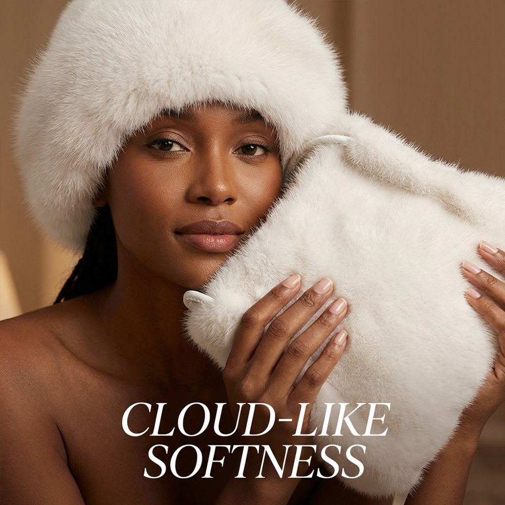 2 In 1 Ladies Faux Mink Fur Purse + Hat Set Small Handbag Fluffy Hat Women Beige Bags Bucket Hat Underarm Bag