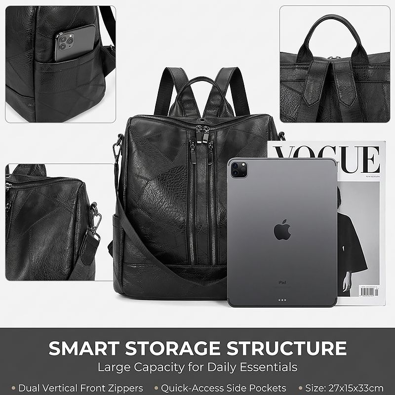 New Arrival Ladies Backpack Bags Women Black PU Synthetic Leather Bag School Bag