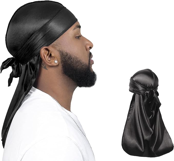 Silk Durag for Men Women, Satin Doo Rag for 360 Waves, Durags Pack with Extra Long Tail and Wide Straps