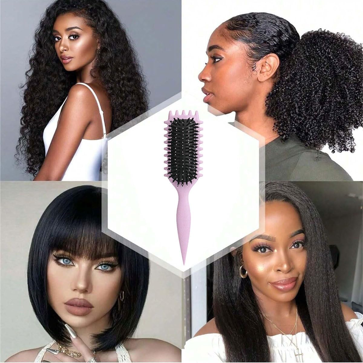 Bounce Curl Define Styling Brush 1 Piece Pink-Premium Curly Hair Brush, Wet & Dry Detangler, Essential Tool for Shaping & Perfecting Your Curls
