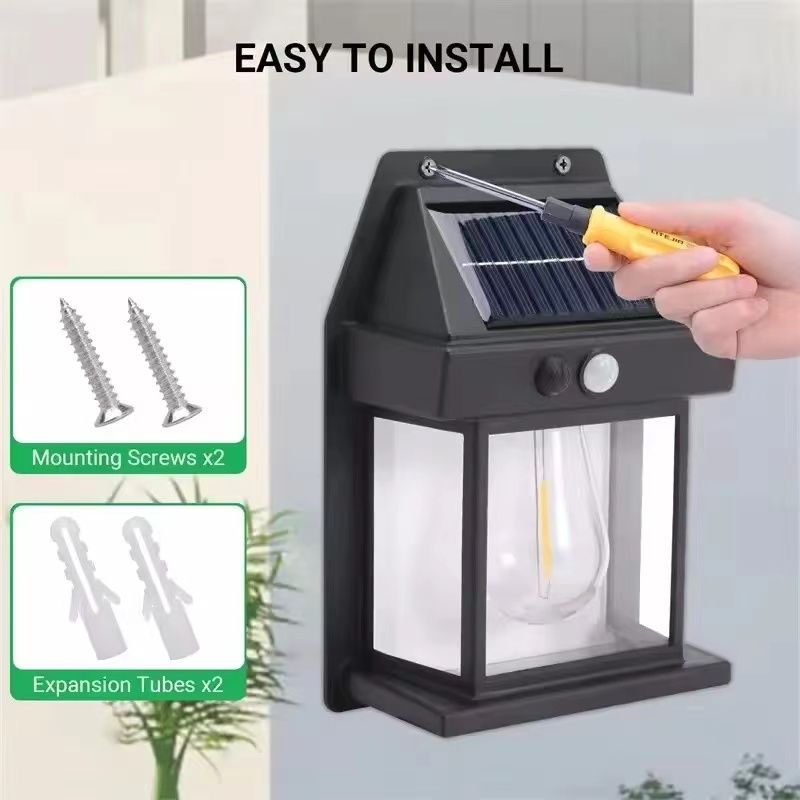 Solar outdoor wall lamp human body induction three mode tungsten wall lamp garden villa courtyard night light rain proof