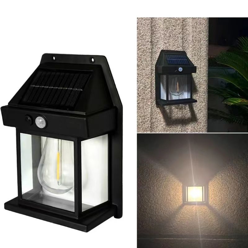Solar outdoor wall lamp human body induction three mode tungsten wall lamp garden villa courtyard night light rain proof