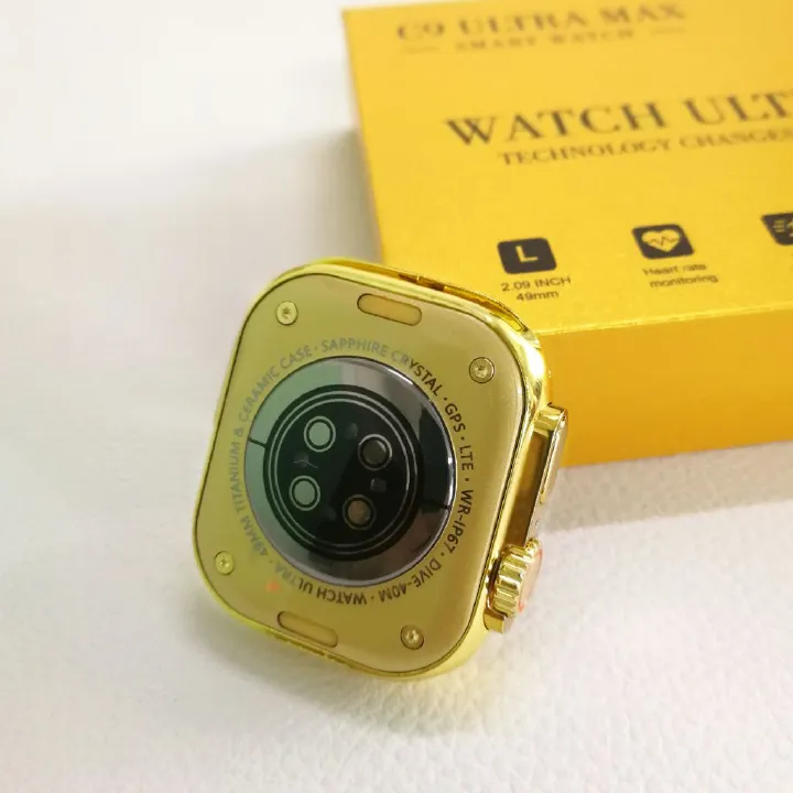 Golden Smart Watch 2.01 inch Ultra Max Bluetooth Waterproof Sports Smartwatch with Real Screw Buckle Metal Dual Band Business Luxury Watches