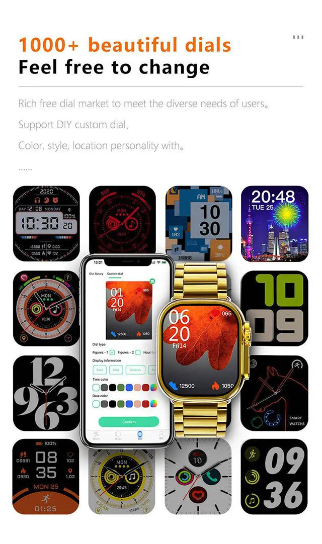 Golden Smart Watch 2.01 inch Ultra Max Bluetooth Waterproof Sports Smartwatch with Real Screw Buckle Metal Dual Band Business Luxury Watches