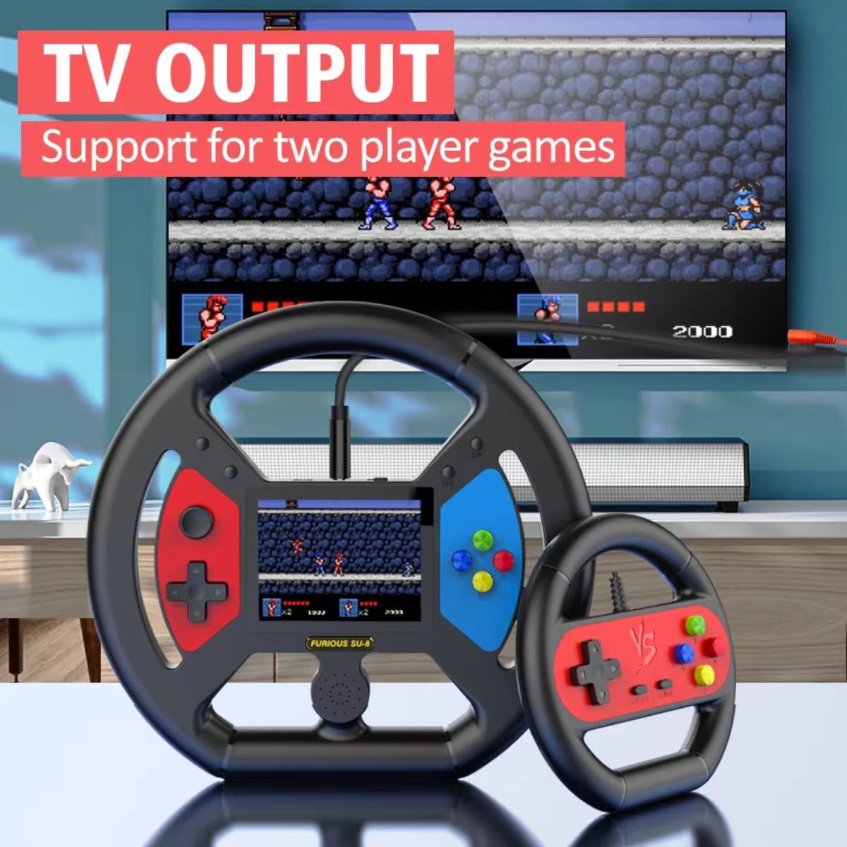 One factory  New SU-8 handheld game console 999 in one nostalgic gaming 3.5-inch large screen cool steering wheel design handheld device