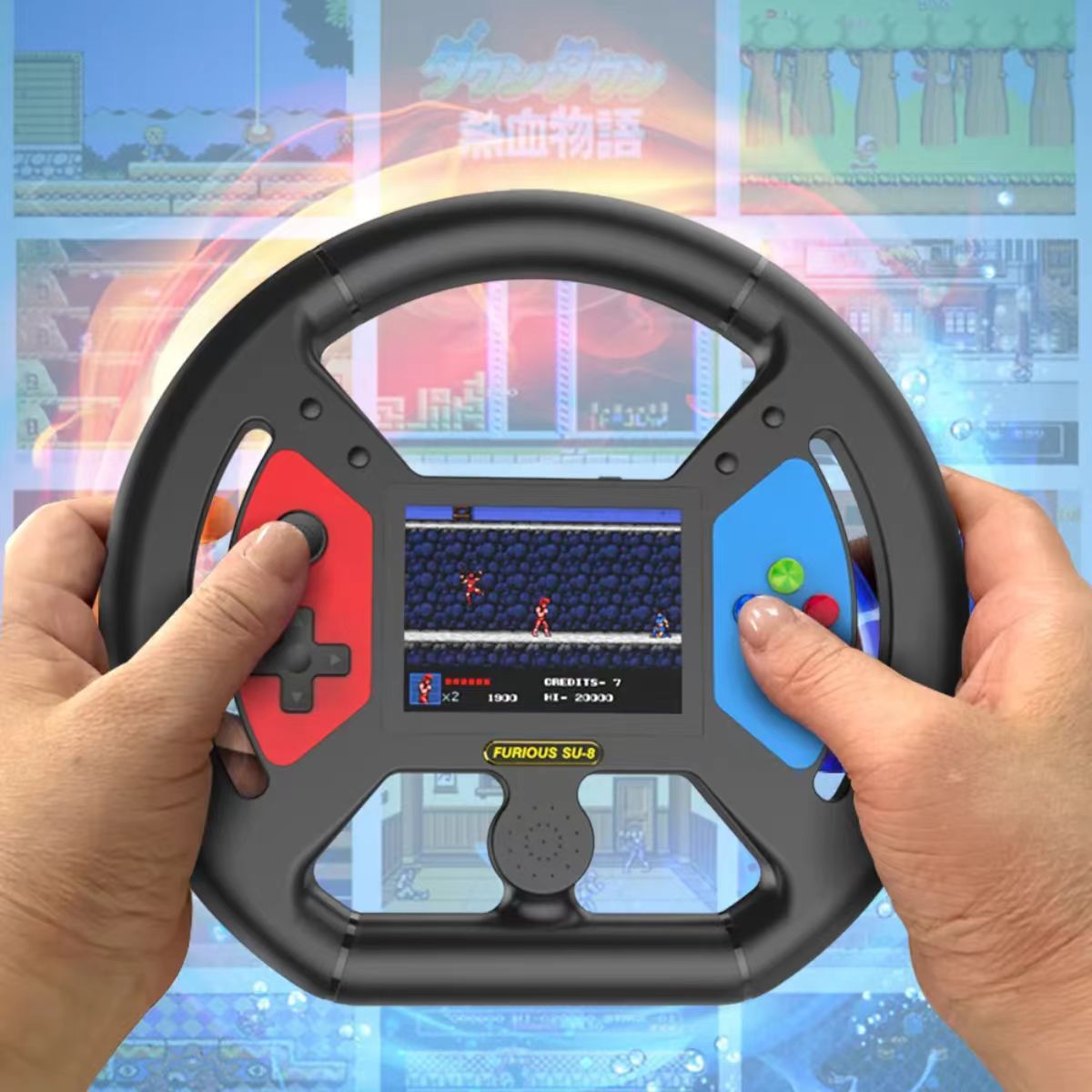 One factory  New SU-8 handheld game console 999 in one nostalgic gaming 3.5-inch large screen cool steering wheel design handheld device