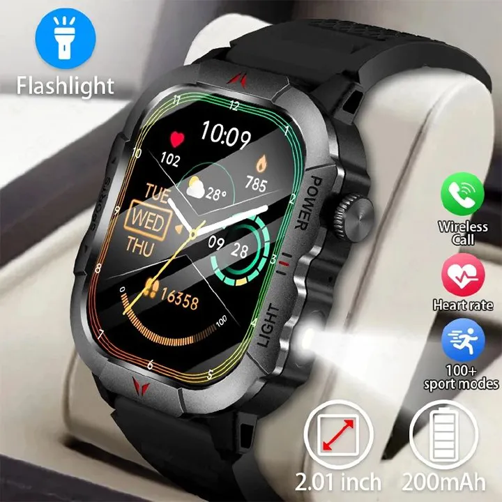 One factory  Smart Watch Outdoor mountaineering Fitness Sports Smart Watch For Men  Smartwatches With Flashlight Touch Screen Waterproof Watches BT Call Wrist Watch Men Sports Watch Kids Digital Watch