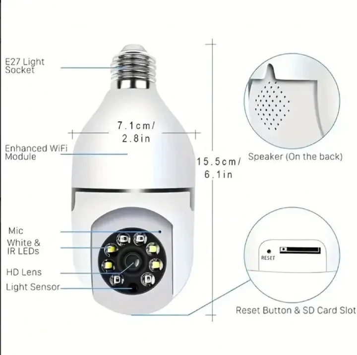 One factory 2.4G WiFi Bulb Surveillance Camera Home CCTV Hidden Cameras Real Night Vision Full Color Automatic Human Tracking Zoom Indoor Security Monitor Wifi Camera