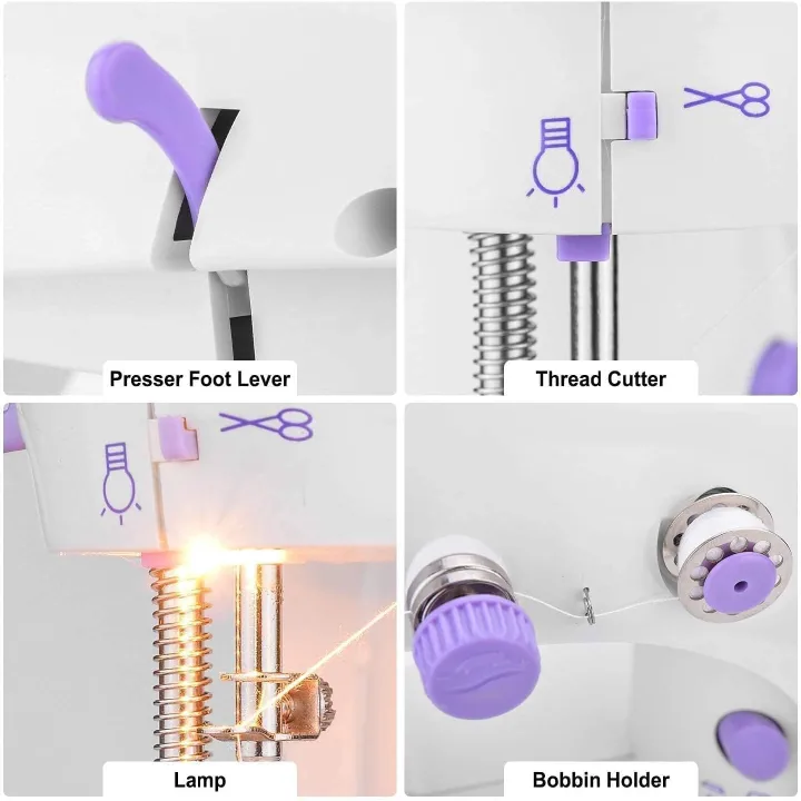 One factory Beginner Sewing Machine Portable Mini Tabletop Foot Pedal Night Light Home Straight Cutting Machine Auto Wrap Sewing Mini Household Items With Sewing Kit Adapter and Extension Table