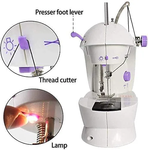 One factory Beginner Sewing Machine Portable Mini Tabletop Foot Pedal Night Light Home Straight Cutting Machine Auto Wrap Sewing Mini Household Items With Sewing Kit Adapter and Extension Table