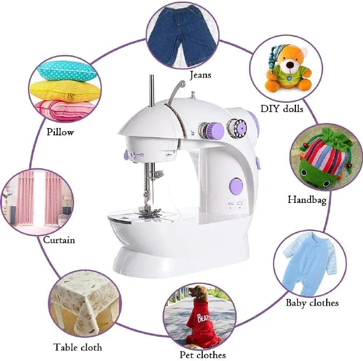 One factory Beginner Sewing Machine Portable Mini Tabletop Foot Pedal Night Light Home Straight Cutting Machine Auto Wrap Sewing Mini Household Items With Sewing Kit Adapter and Extension Table