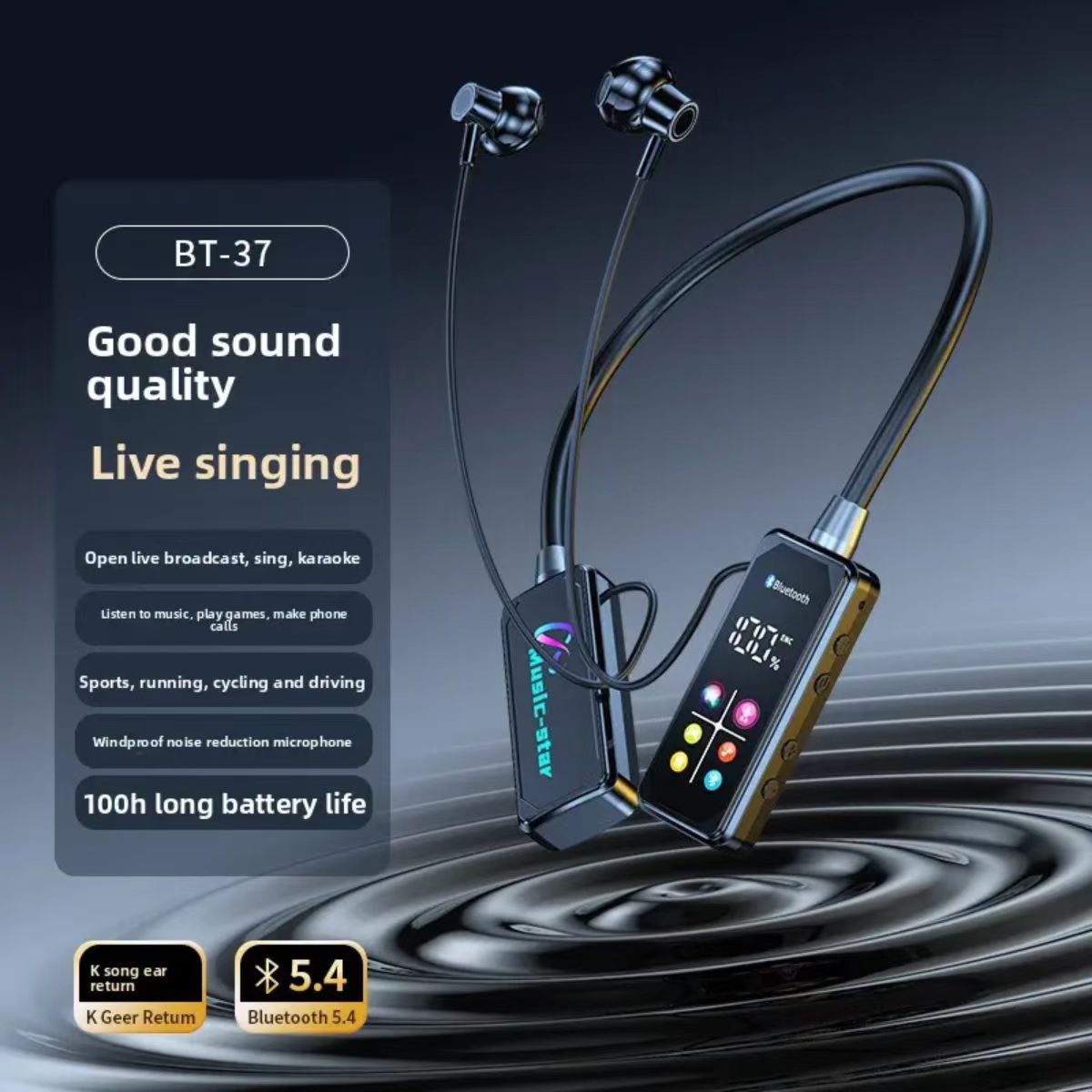 One factory new digital neck hanging wireless sports Earphones Bluetooth earphones for sports ultra long battery life standby ear return monitoring card insertion noise reduction comfortable