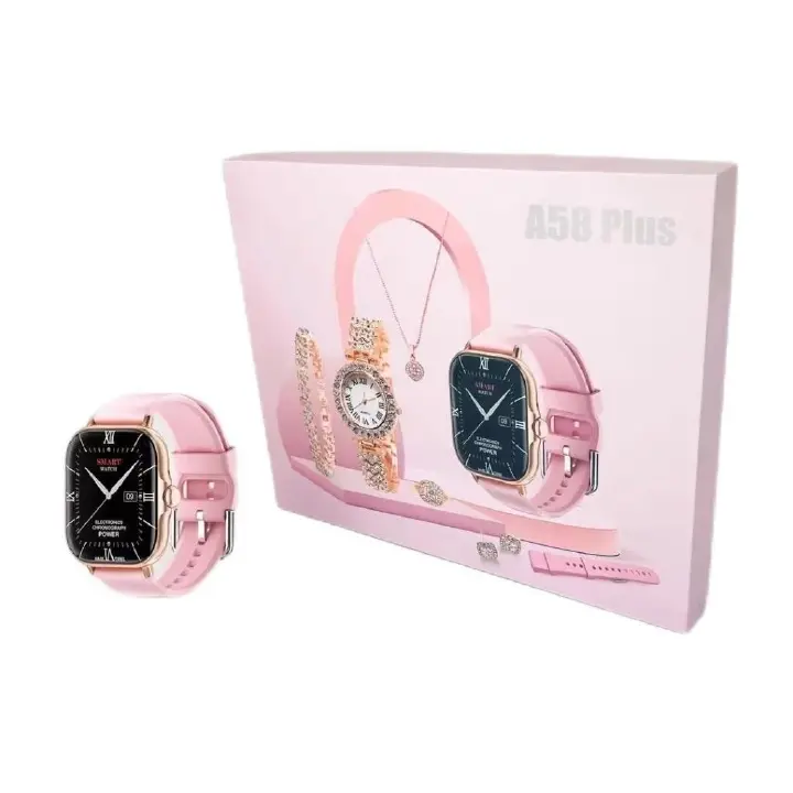 A58plus smart watch Bluetooth call with diamond 2pcs watches gift box set for women's smartwatch GT4 heart rate Monotor sports watch Woman Smartwatch Luxury Ladies Watch Girlfriend Birthday