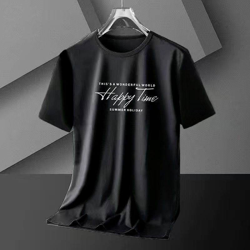 2PC Size M -2XL Black + gray men's ice silk short-sleeved T-shirt men's clothing youth tops students loose mesh base shirt boys casual round neck clothes