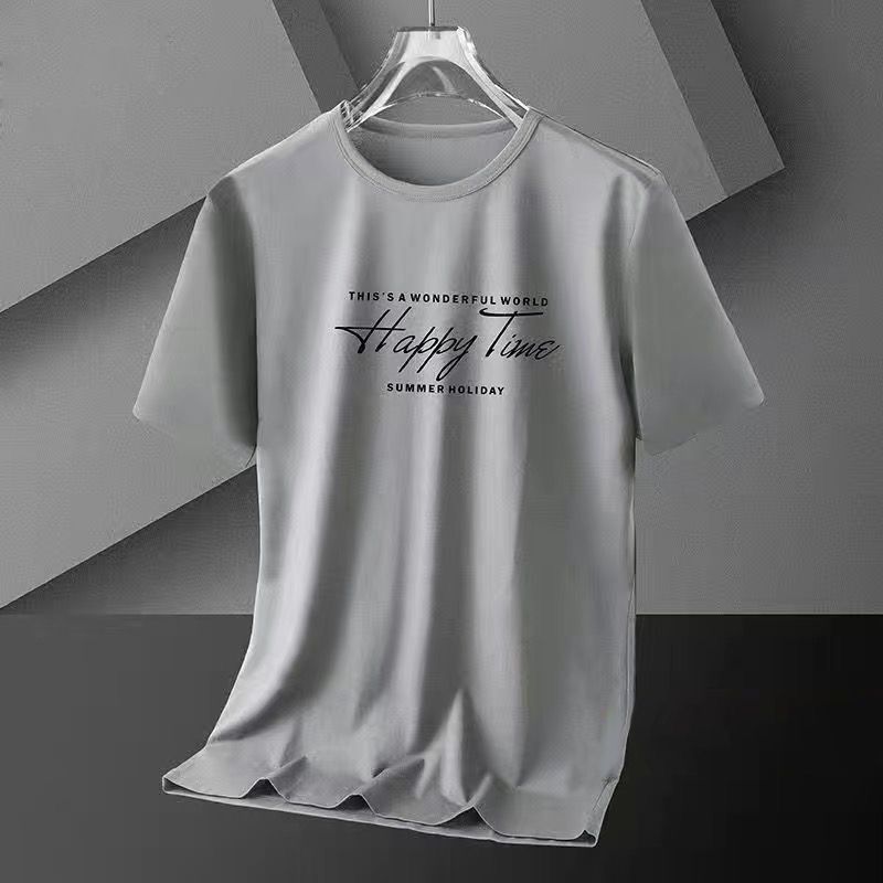 2PC Size M -2XL Black + gray men's ice silk short-sleeved T-shirt men's clothing youth tops students loose mesh base shirt boys casual round neck clothes
