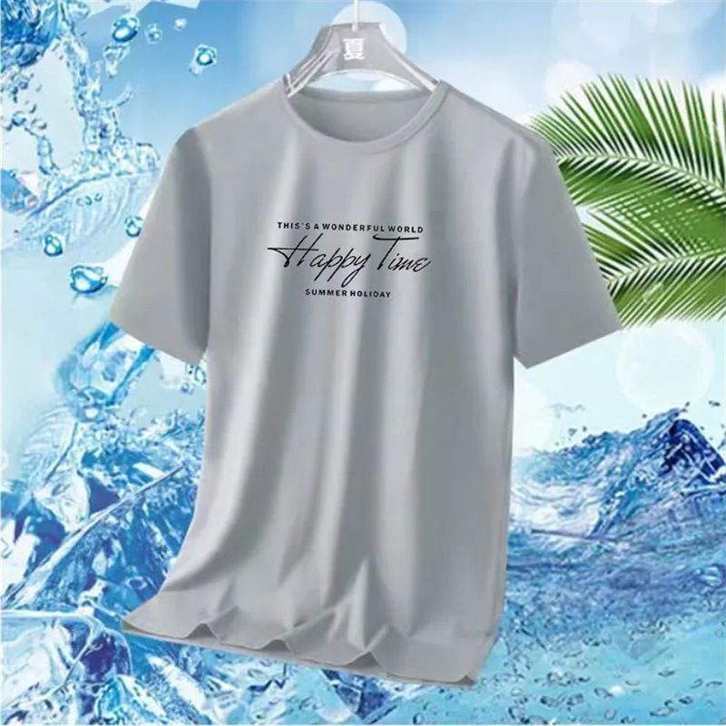 2PC Size M -2XL Black + gray men's ice silk short-sleeved T-shirt men's clothing youth tops students loose mesh base shirt boys casual round neck clothes