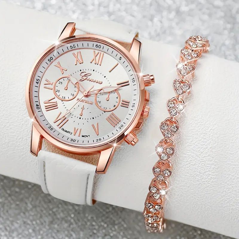 2pcs/set Women's simple PU fashion belt watches watch +  bracelet classic quartz watch girls Fashion Accessories gift sets
Roman scale wrist watches