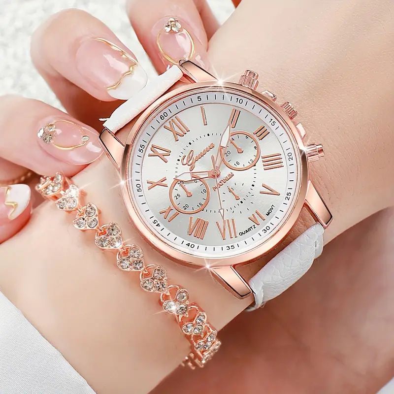 2pcs/set Women's simple PU fashion belt watches watch +  bracelet classic quartz watch girls Fashion Accessories gift sets
Roman scale wrist watches