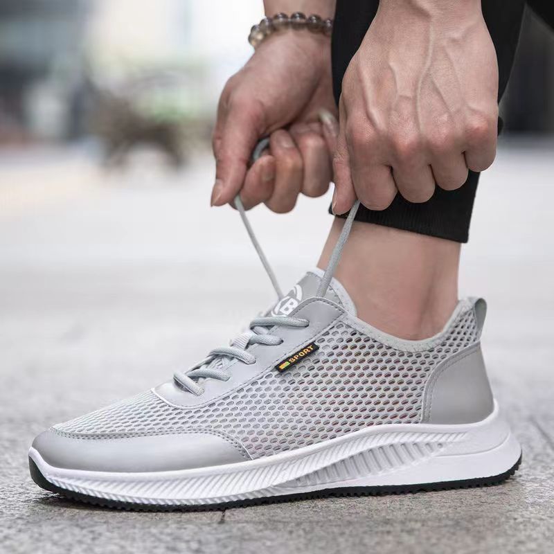 Men's mesh casual shoes sneakers slip-on dad shoes soft soled cloth shoes boy's hollow out sandal fashion single shoes sports running shoes