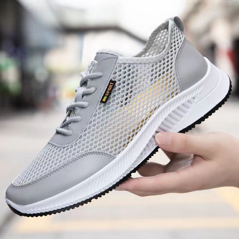 Men's mesh casual shoes sneakers slip-on dad shoes soft soled cloth shoes boy's hollow out sandal fashion single shoes sports running shoes Grey,EU41